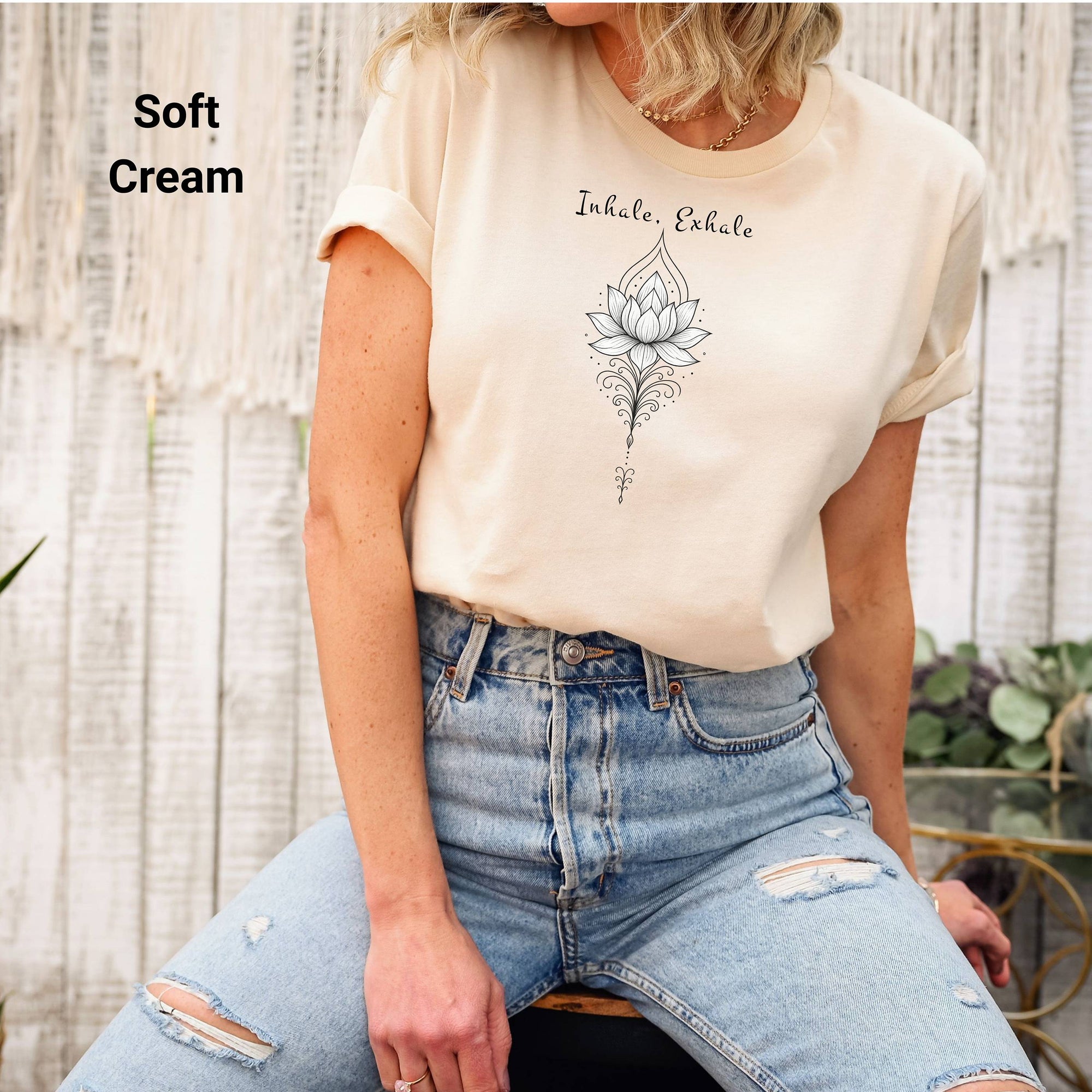 Lotus Flower Inspirational Tee, Inhale Exhale Tee, Mindfulness T-Shirt, Yoga Apparel, Gift for Her, Meditation Shirt, Relaxation Wear