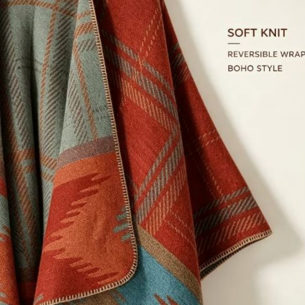 Reversible Boho Geometric Shawl | Earthy Aztec Cape Wrap