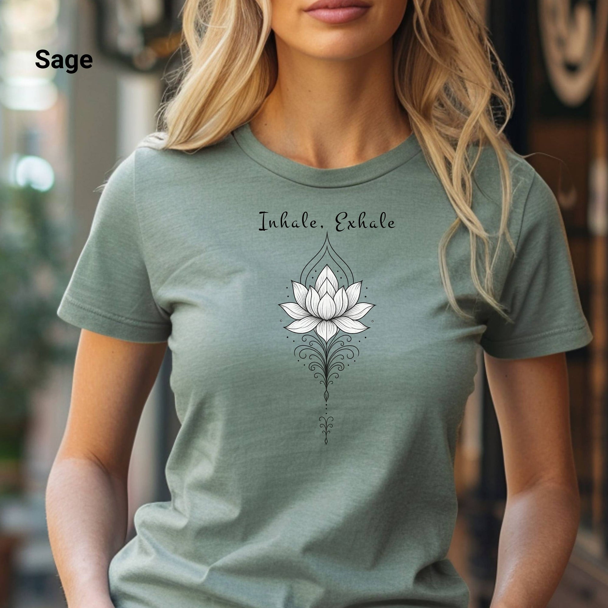 Lotus Flower Inspirational Tee, Inhale Exhale Tee, Mindfulness T-Shirt, Yoga Apparel, Gift for Her, Meditation Shirt, Relaxation Wear