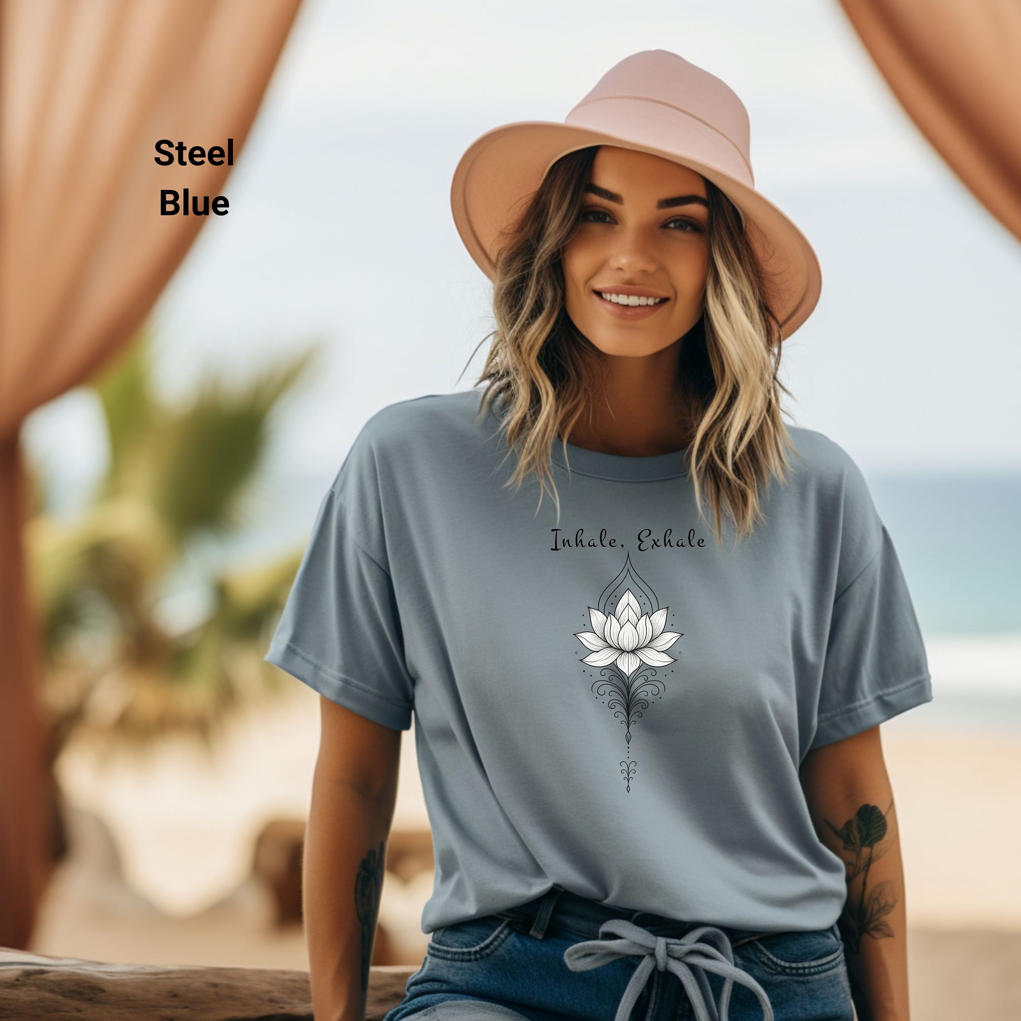 Lotus Flower Inspirational Tee, Inhale Exhale Tee, Mindfulness T-Shirt, Yoga Apparel, Gift for Her, Meditation Shirt, Relaxation Wear