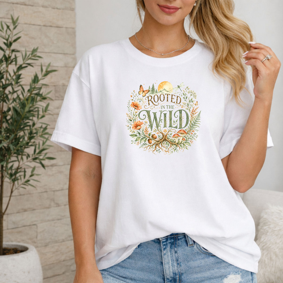 Rooted in the Wild T-Shirt, Boho Nature & Wildflower Tee