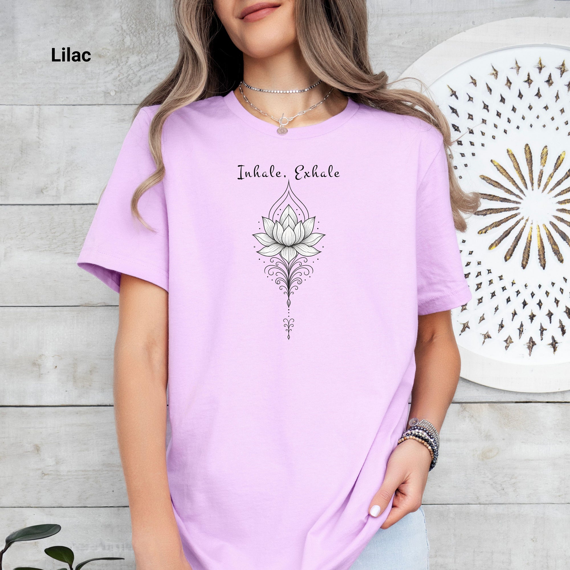 Lotus Flower Inspirational Tee, Inhale Exhale Tee, Mindfulness T-Shirt, Yoga Apparel, Gift for Her, Meditation Shirt, Relaxation Wear