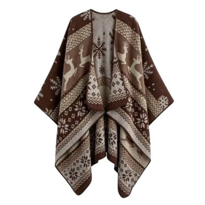 Nordic Reindeer Boho Shawl, Cozy Winter Cape Wrap
