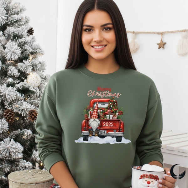 Red Truck Christmas 2025 Sweatshirt, Festive Holiday Gnome Pullover