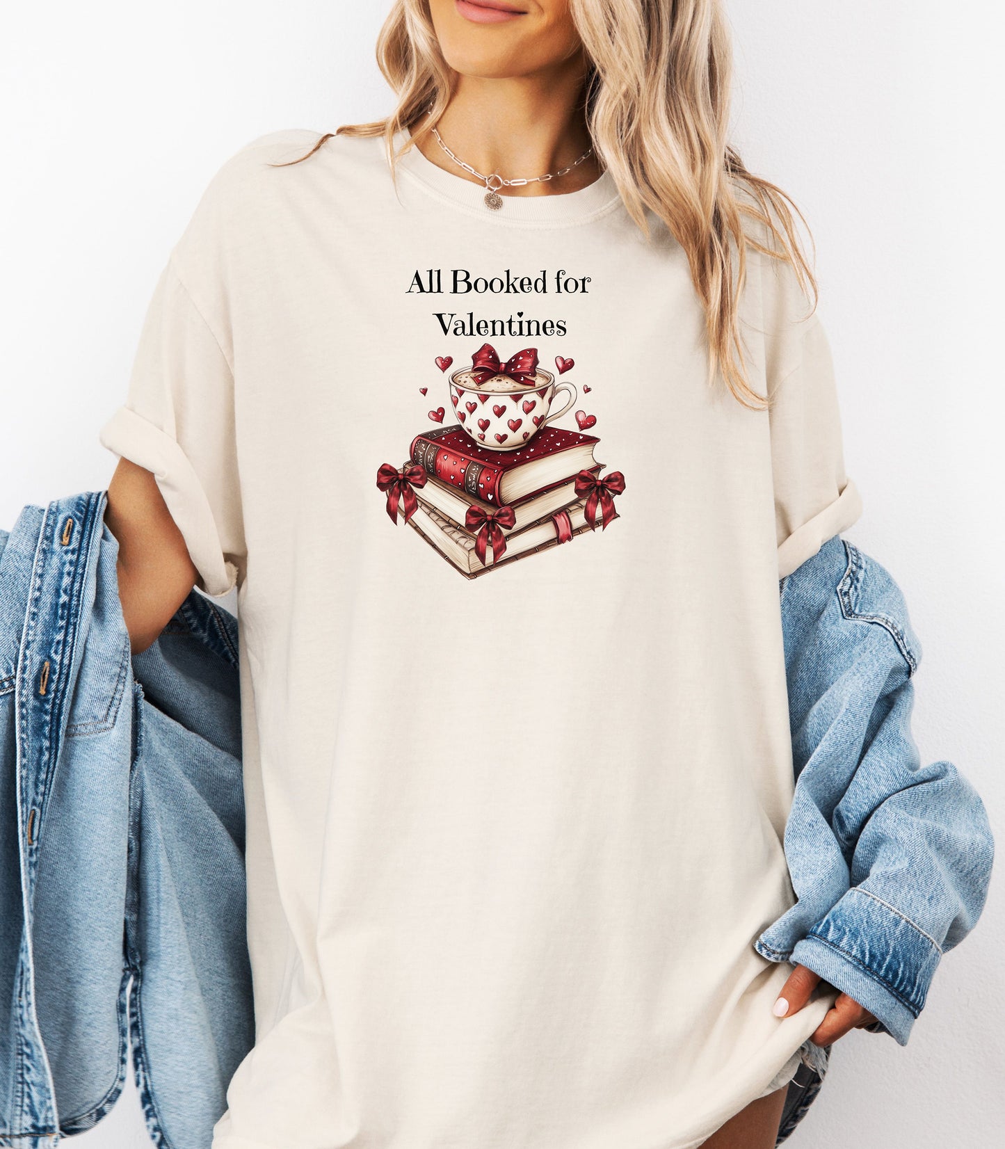 All Booked for Valentines T-Shirt, Books Coffee & Hearts Design, Valentine Reading Cozy Design