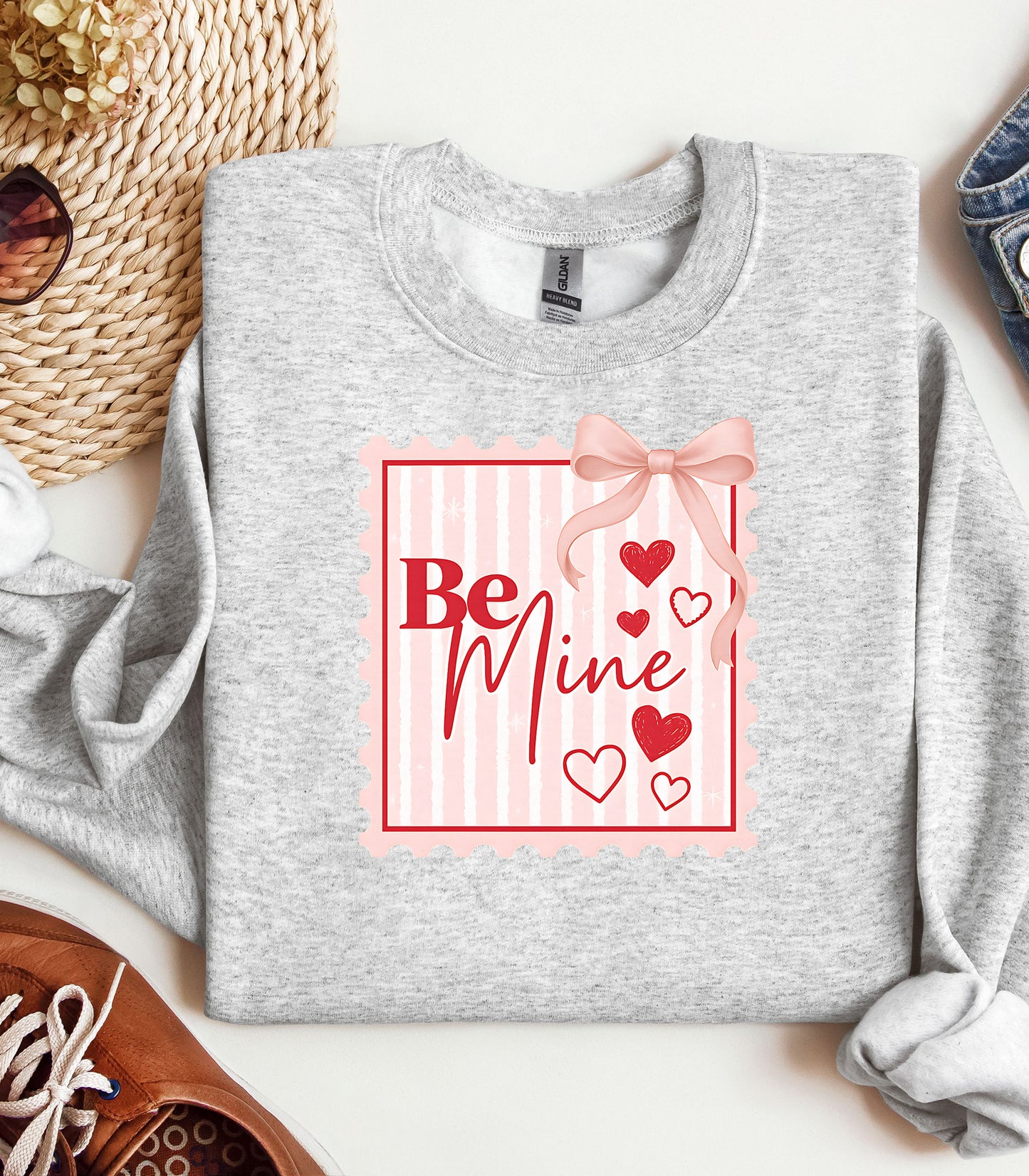 Be Mine Valentine Sweatshirt, Coquette Bow & Heart Design, Valentine hearts bow design