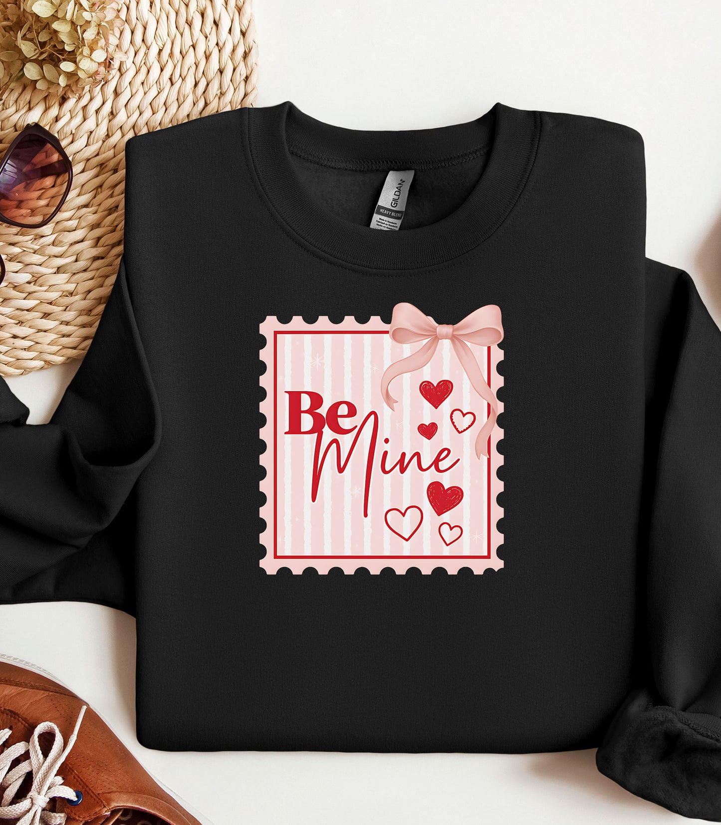 Be Mine Valentine Sweatshirt, Coquette Bow & Heart Design, Valentine hearts bow design