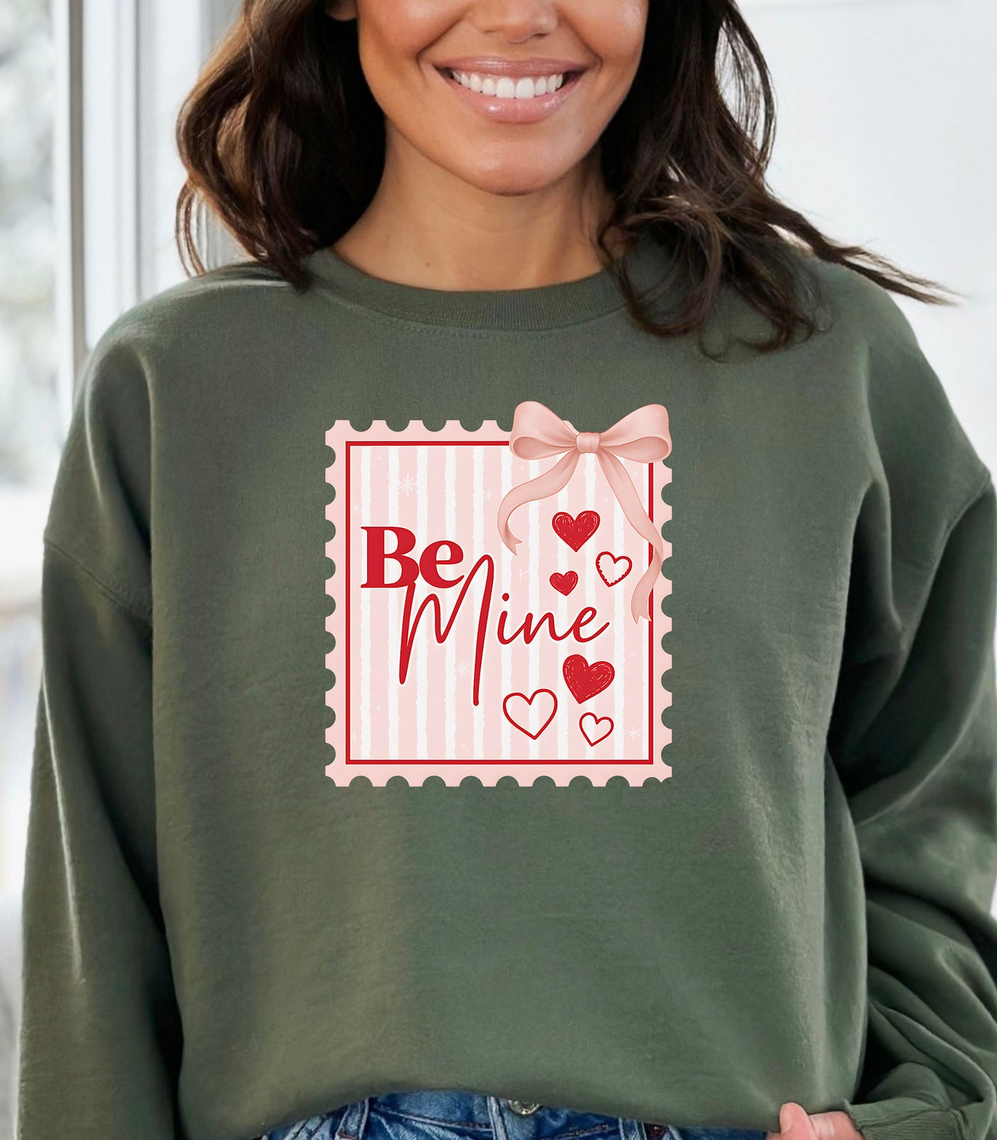 Be Mine Valentine Sweatshirt, Coquette Bow & Heart Design, Valentine hearts bow design