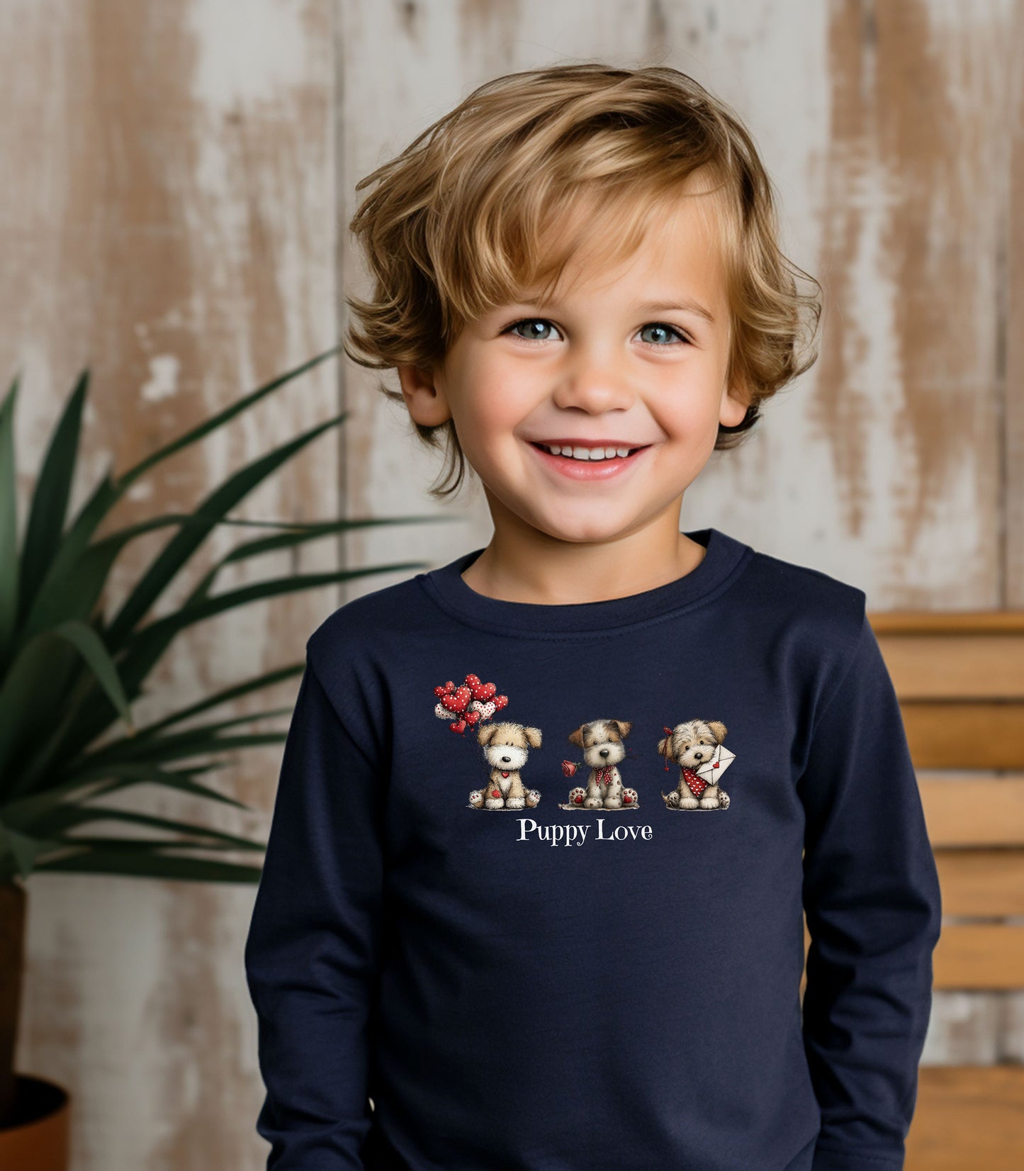 Puppy Love Valentine Toddler T-Shirt, Cute Puppies & Hearts Design