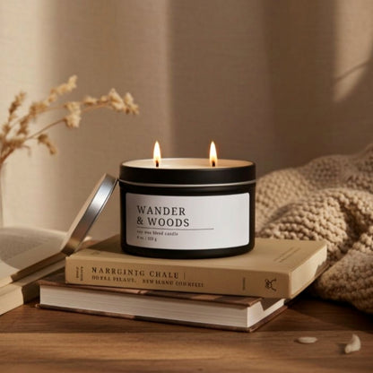 Wander & Woods, Vanilla Sandalwood Candle, Warm Boho Scent