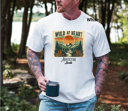 Wild at Heart Adventure - Adventure Awaits TShirt, Tee for Outdoorsy Souls, Adventure Clothing, Nature Lovers, Hiking Apparel, Vintage Vibe, Comfort Colors Tee