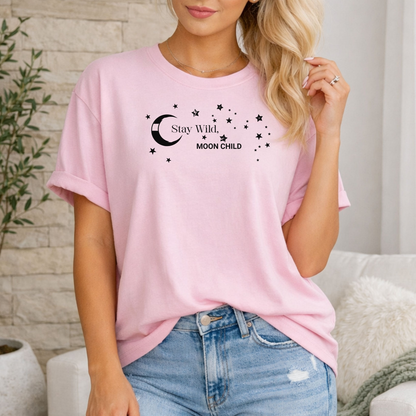 Stay Wild Moon Child T-Shirt, Celestial Stars Boho Tee