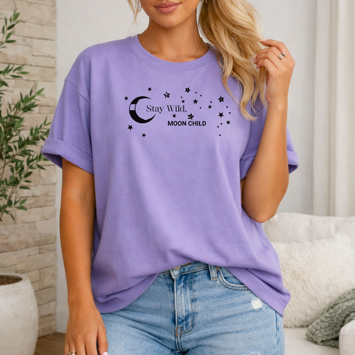 Stay Wild Moon Child T-Shirt, Celestial Stars Boho Tee