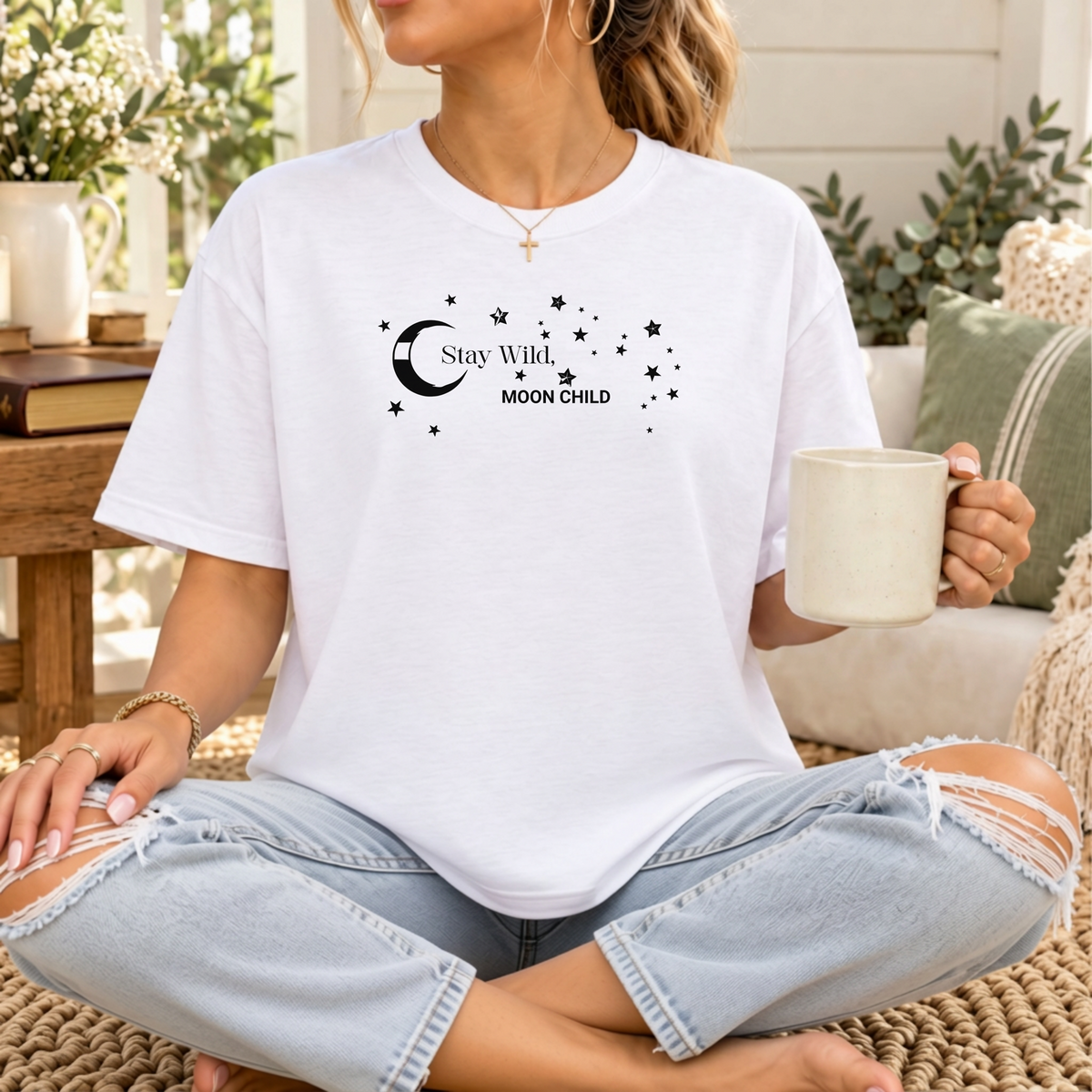Stay Wild Moon Child T-Shirt, Celestial Stars Boho Tee
