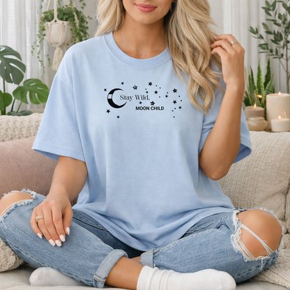 Stay Wild Moon Child T-Shirt, Celestial Stars Boho Tee