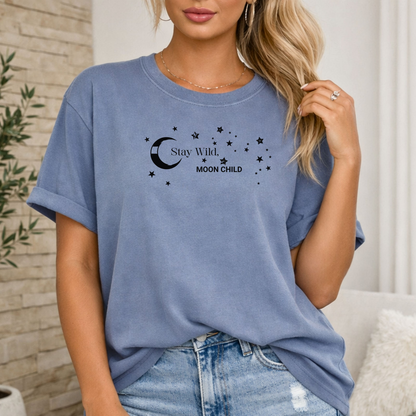 Stay Wild Moon Child T-Shirt, Celestial Stars Boho Tee