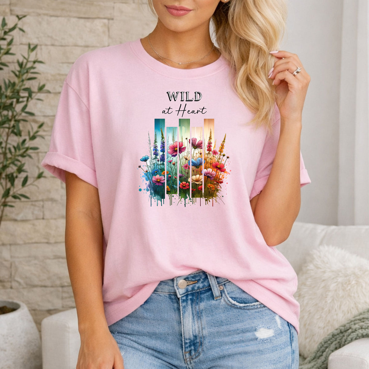 Wild at Heart Wildflower T-Shirt, Casual Vintage Tee, Spring Gift, Nature Lover Shirt, Bohemian Style Apparel