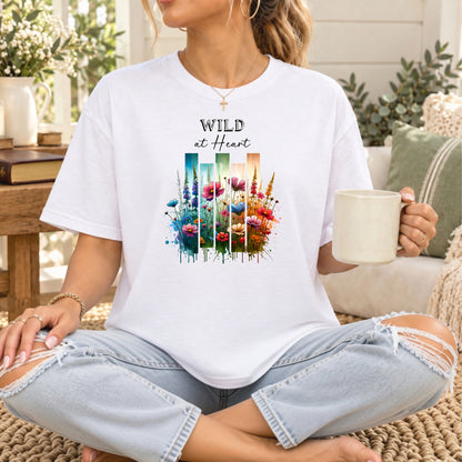 Wild at Heart Wildflower T-Shirt, Casual Vintage Tee, Spring Gift, Nature Lover Shirt, Bohemian Style Apparel