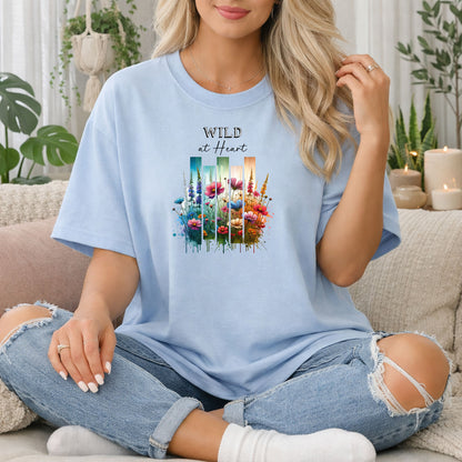 Wild at Heart Wildflower T-Shirt, Casual Vintage Tee, Spring Gift, Nature Lover Shirt, Bohemian Style Apparel