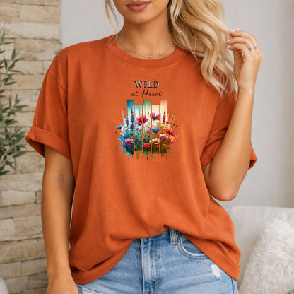Wild at Heart Wildflower T-Shirt, Casual Vintage Tee, Spring Gift, Nature Lover Shirt, Bohemian Style Apparel