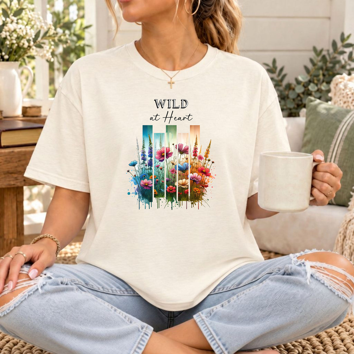 Wild at Heart Wildflower T-Shirt, Casual Vintage Tee, Spring Gift, Nature Lover Shirt, Bohemian Style Apparel