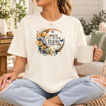 Back to the Gypsy That I Was T-Shirt, Boho Crescent Moon & Wildflower Tee