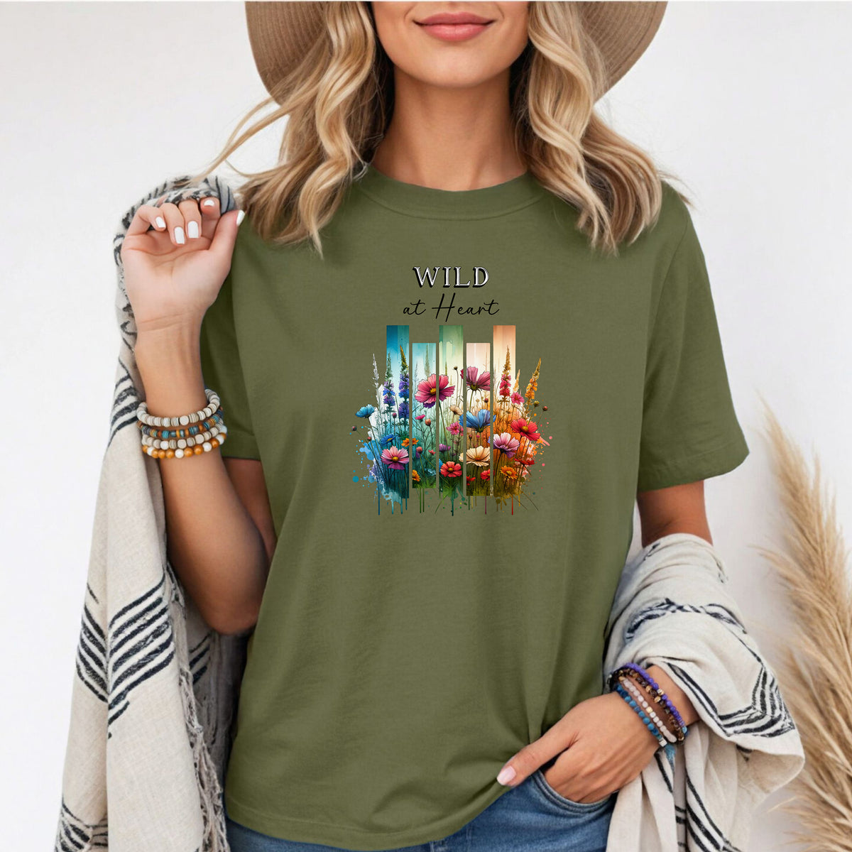 Wild at Heart Wildflower T-Shirt, Casual Vintage Tee, Spring Gift, Nature Lover Shirt, Bohemian Style Apparel