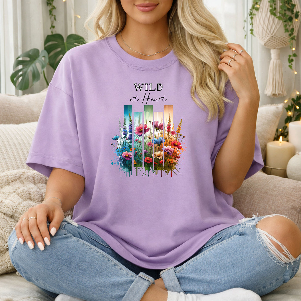 Wild at Heart Wildflower T-Shirt, Casual Vintage Tee, Spring Gift, Nature Lover Shirt, Bohemian Style Apparel