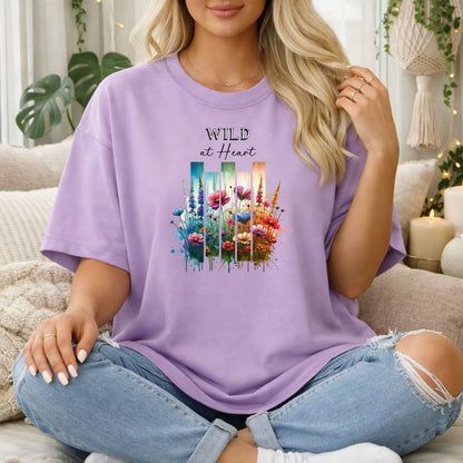 Wild at Heart Wildflower T-Shirt, Casual Vintage Tee, Spring Gift, Nature Lover Shirt, Bohemian Style Apparel