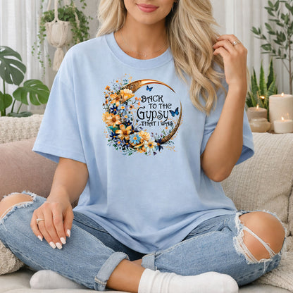 Back to the Gypsy That I Was T-Shirt, Boho Crescent Moon & Wildflower Tee