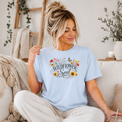 Wildflower Soul T-Shirt, Boho Floral Butterfly Graphic Tee