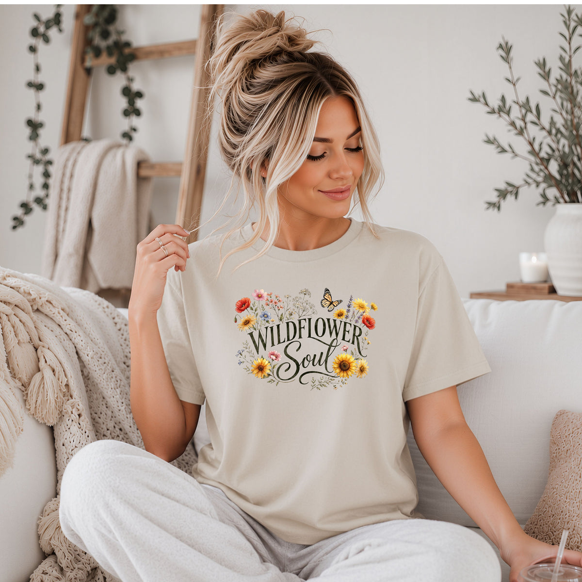 Wildflower Soul T-Shirt, Boho Floral Butterfly Graphic Tee