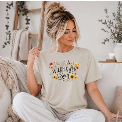 Wildflower Soul T-Shirt, Boho Floral Butterfly Graphic Tee
