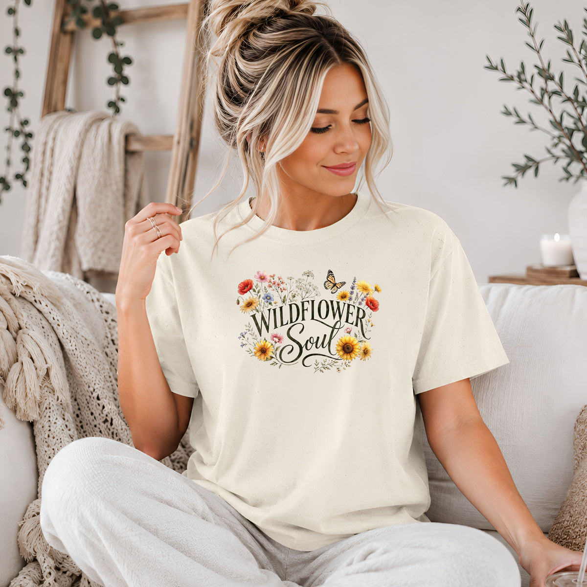 Wildflower Soul T-Shirt, Boho Floral Butterfly Graphic Tee