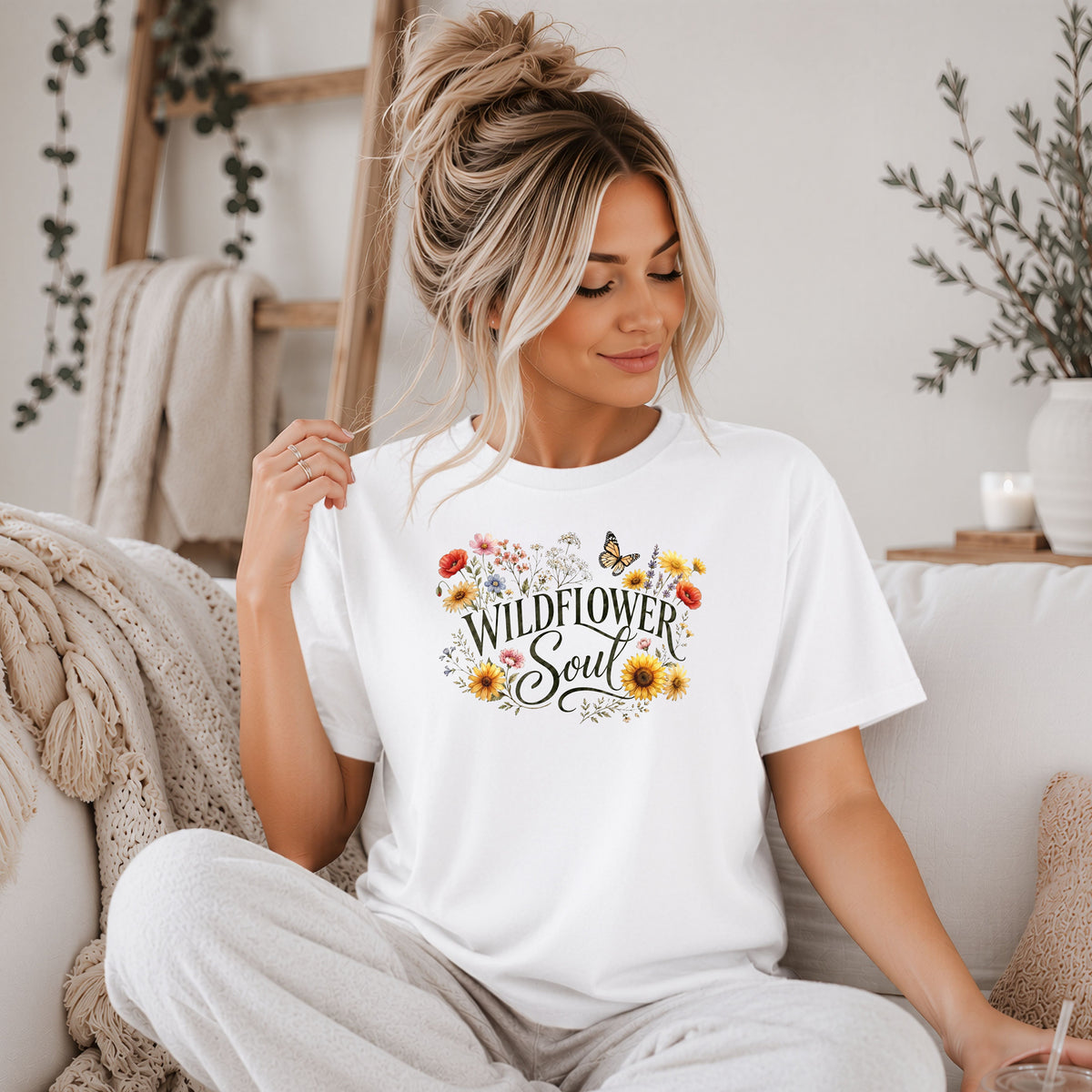 Wildflower Soul T-Shirt, Boho Floral Butterfly Graphic Tee