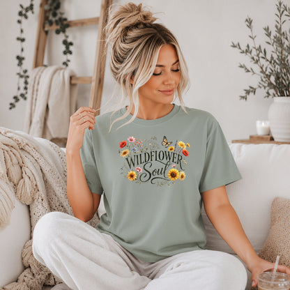 Wildflower Soul T-Shirt, Boho Floral Butterfly Graphic Tee