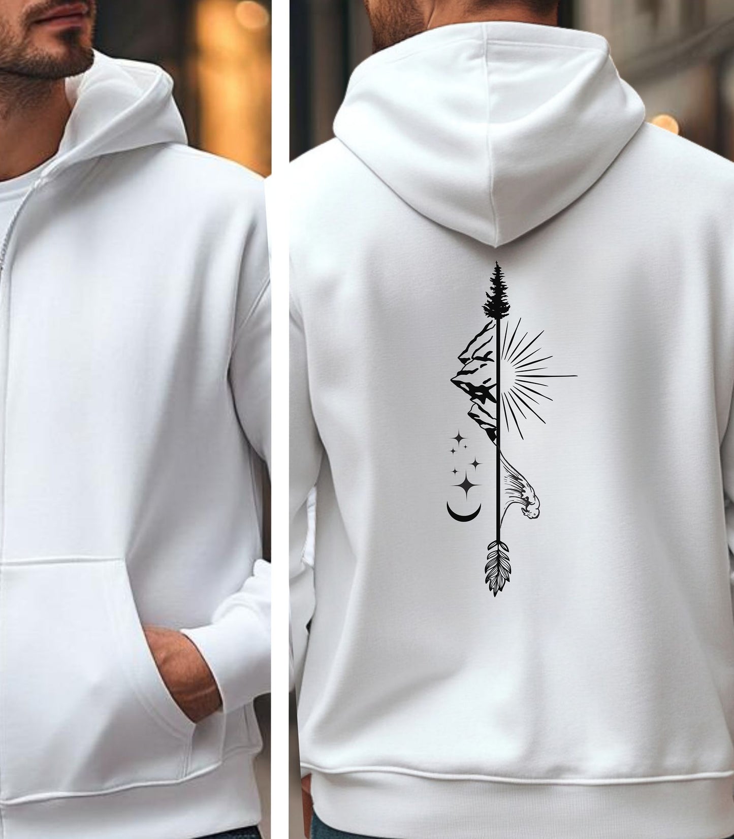 Moonlit Mountain Arrow Full Zip Hoodie, Mountain Explorer Zip-Up