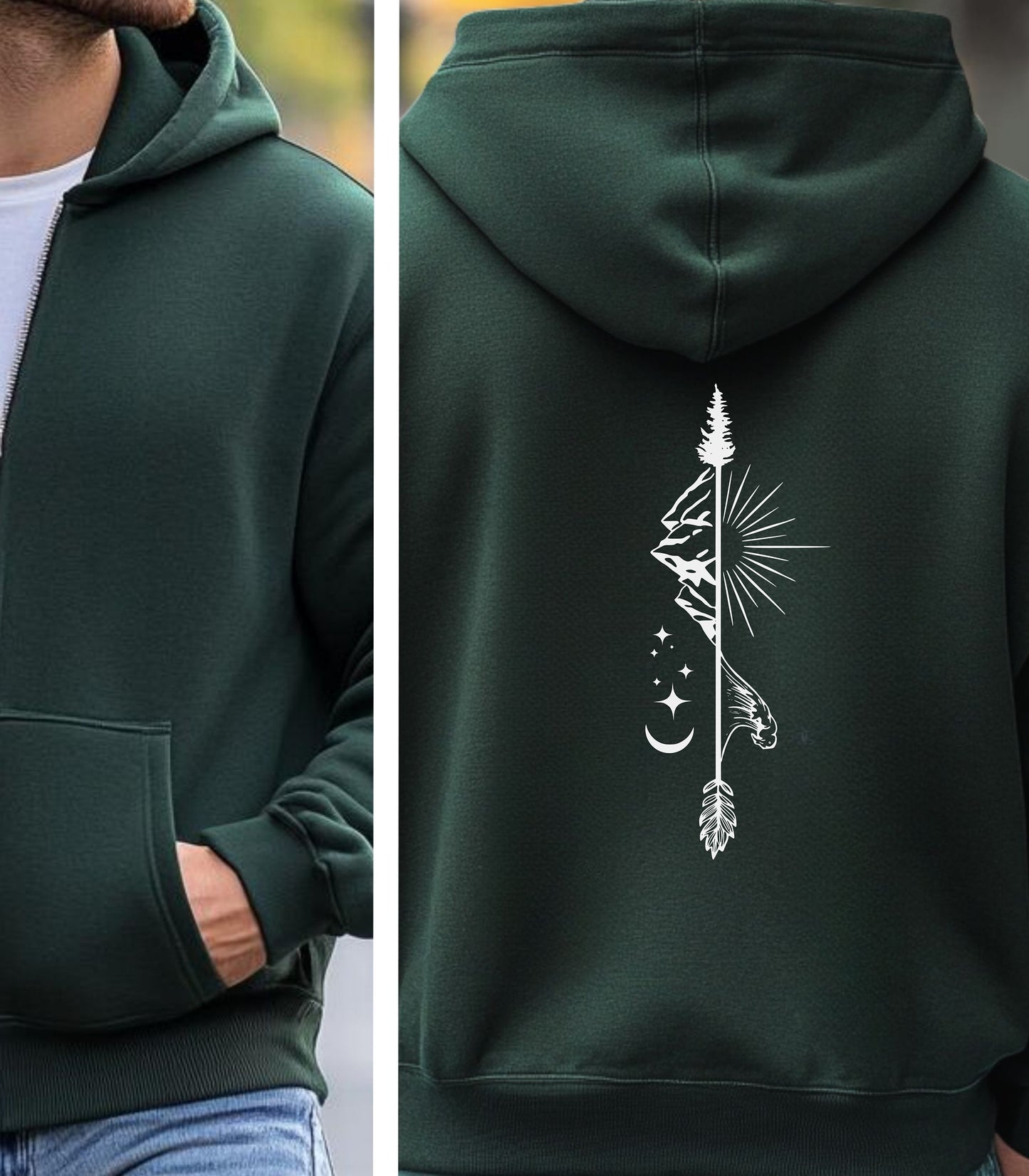Moonlit Mountain Arrow Full Zip Hoodie, Mountain Explorer Zip-Up