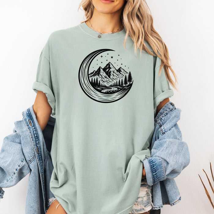 Wilderness Adventure T-Shirt – Moon, Mountains & Forest Graphic Tee