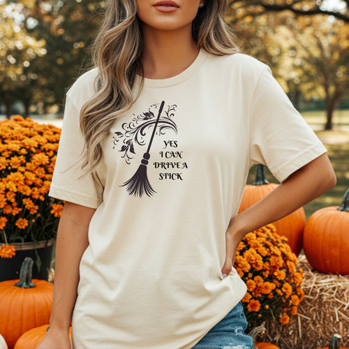 Yes I Can Drive a Stick – Witch Halloween Tee