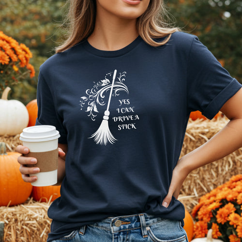 Yes I Can Drive a Stick – Witch Halloween Tee