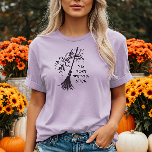 Yes I Can Drive a Stick – Witch Halloween Tee