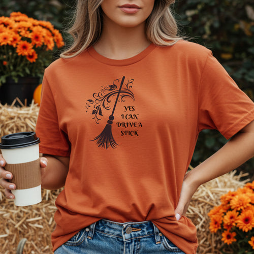 Yes I Can Drive a Stick – Witch Halloween Tee
