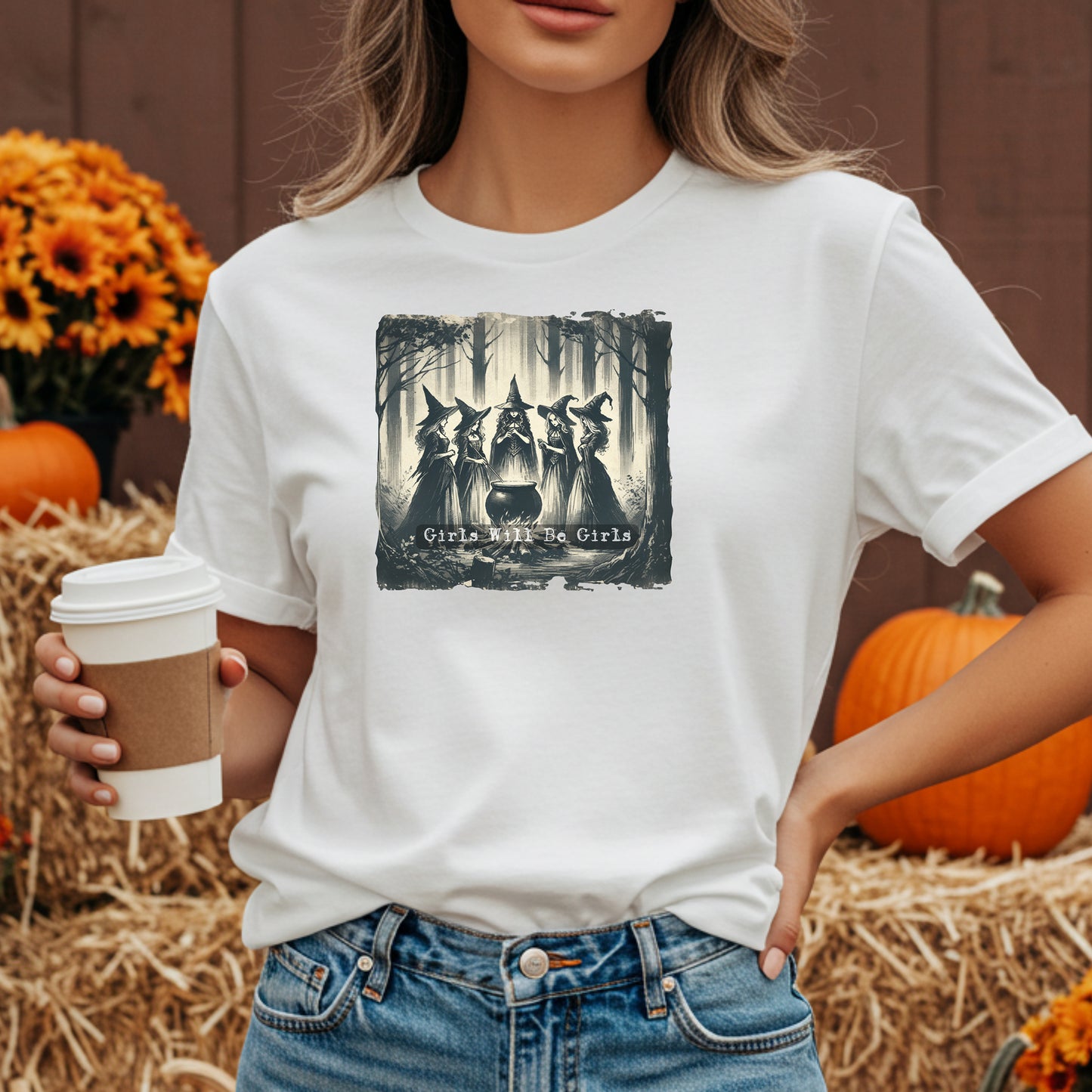 Vintage Girls Will Be Girls Witch Shirt, Mystical Forest T-Shirt, Boho Style Shirt, Witchy Vibe Tee, Vintage Halloween Women Shirt
