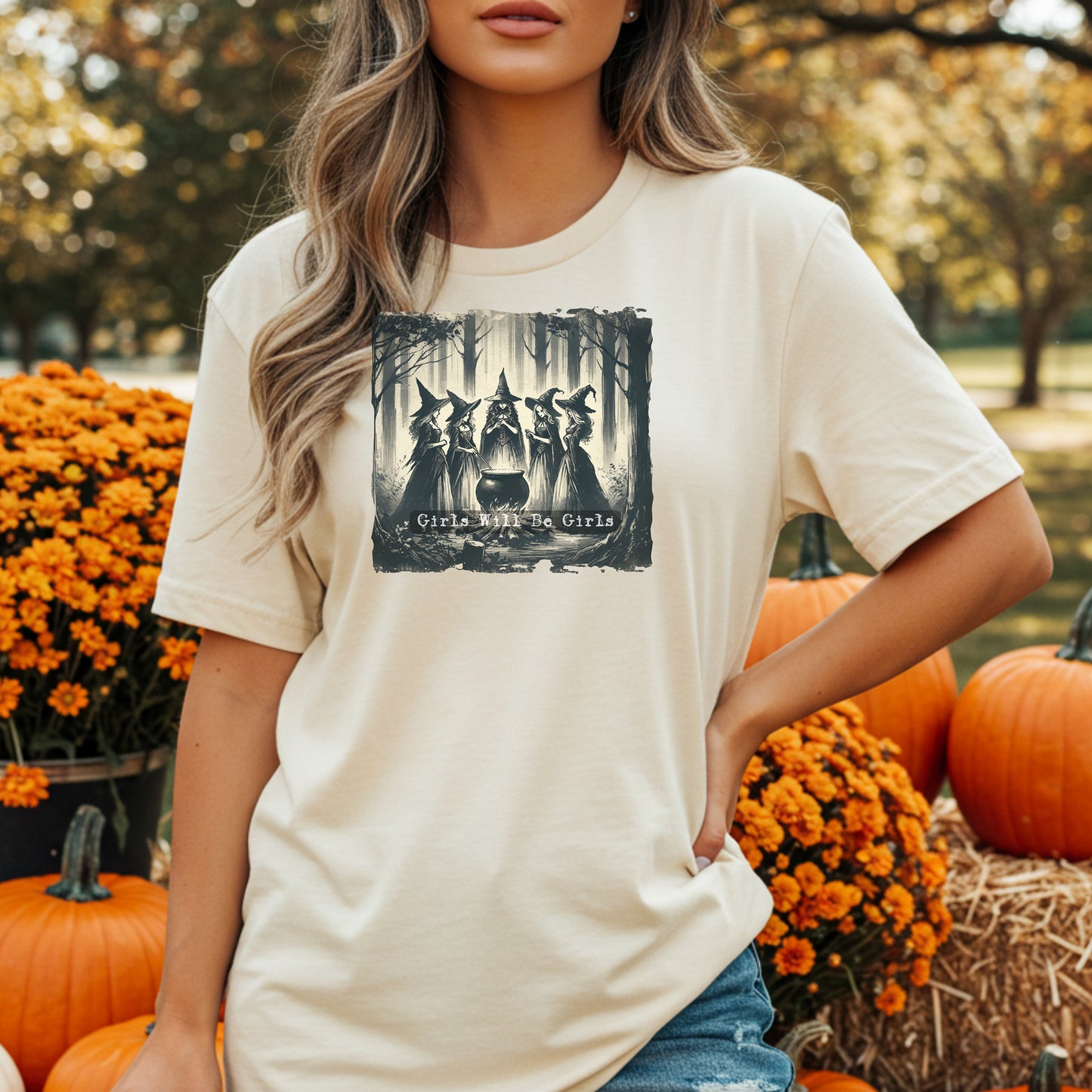Vintage Girls Will Be Girls Witch Shirt, Mystical Forest T-Shirt, Boho Style Shirt, Witchy Vibe Tee, Vintage Halloween Women Shirt