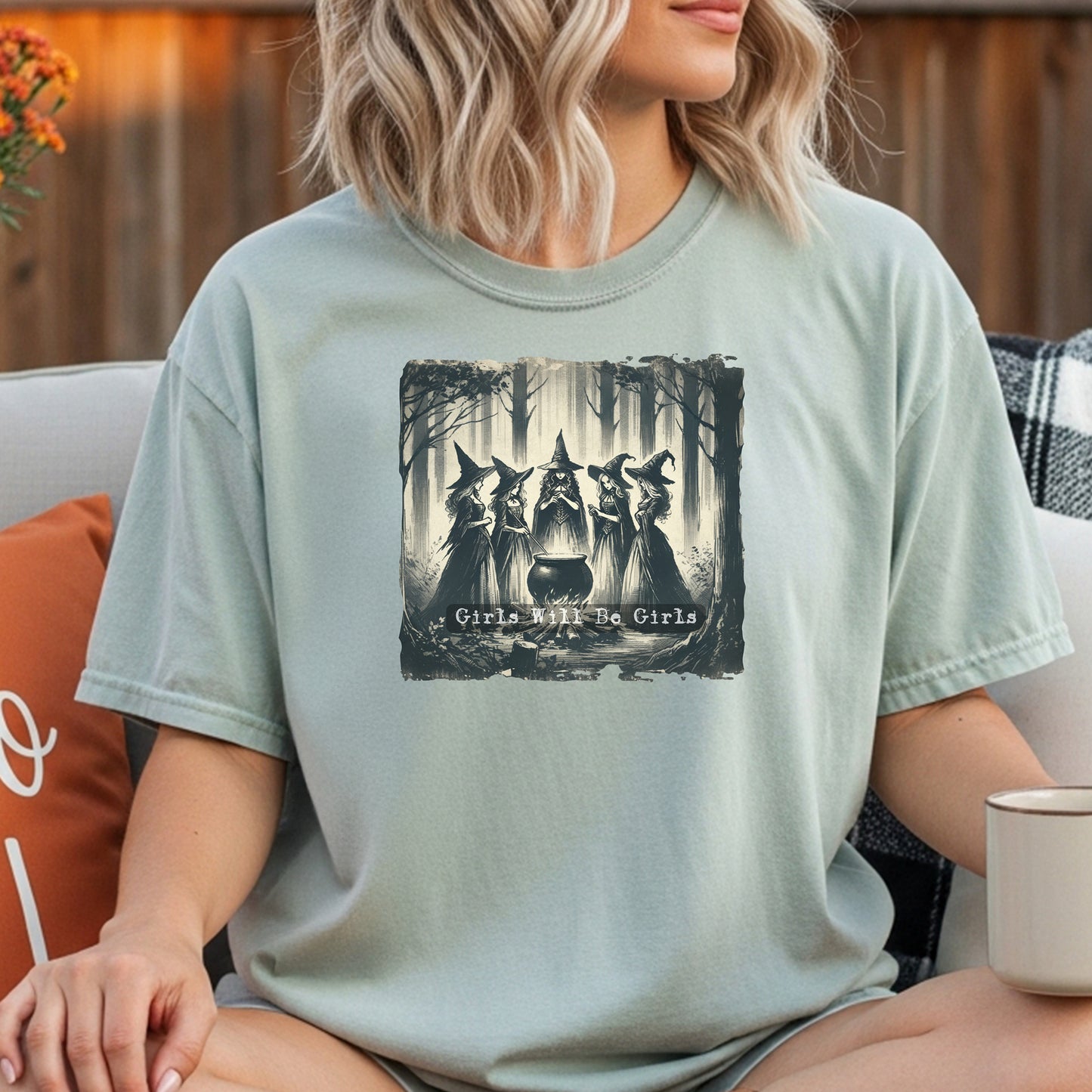 Vintage Girls Will Be Girls Witch Shirt, Mystical Forest T-Shirt, Boho Style Shirt, Witchy Vibe Tee, Vintage Halloween Women Shirt