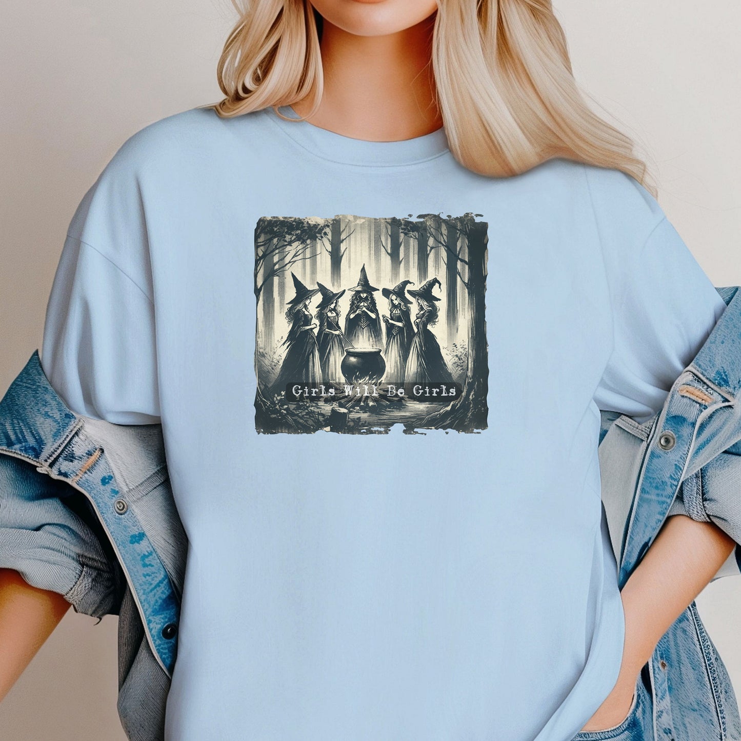 Vintage Girls Will Be Girls Witch Shirt, Mystical Forest T-Shirt, Boho Style Shirt, Witchy Vibe Tee, Vintage Halloween Women Shirt