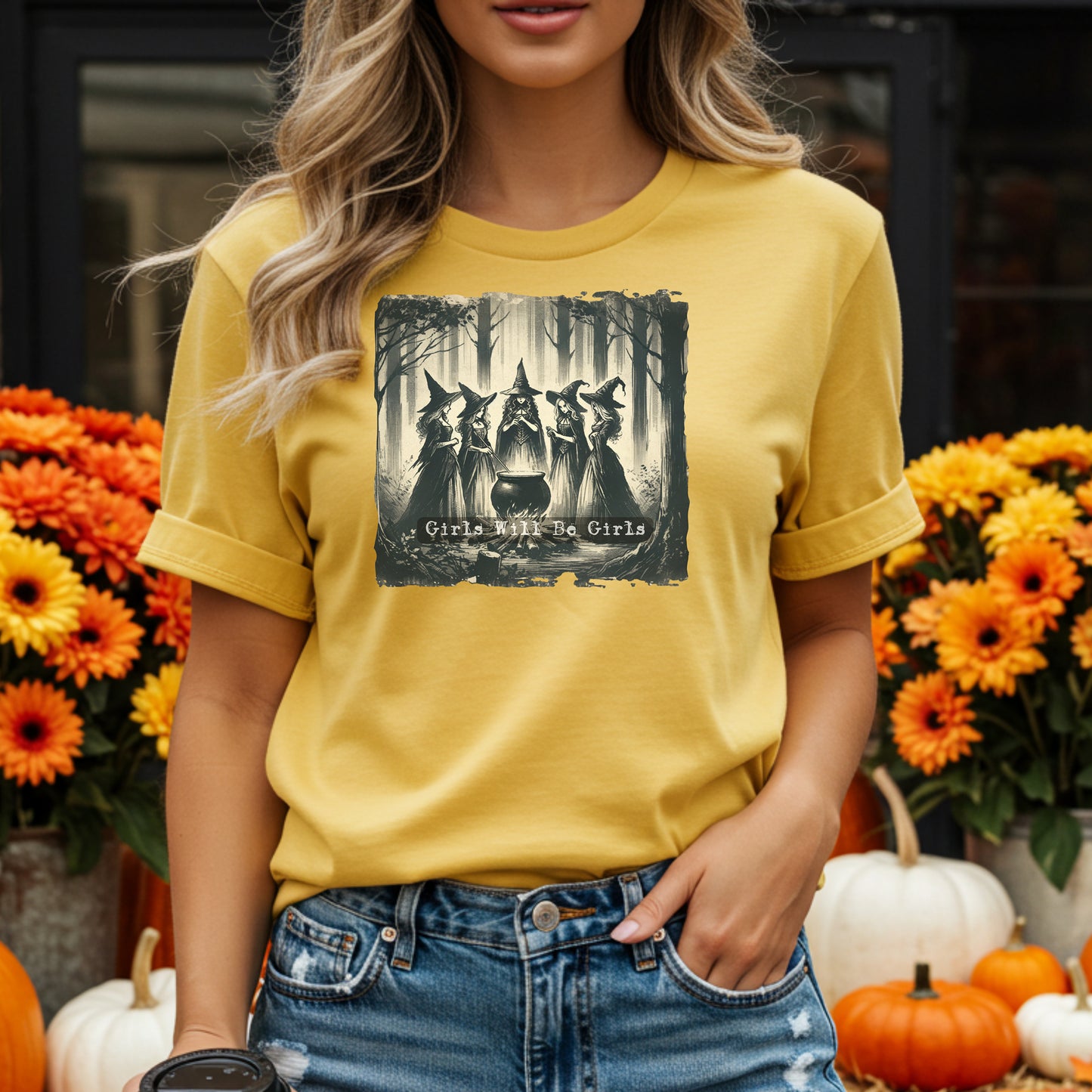 Vintage Girls Will Be Girls Witch Shirt, Mystical Forest T-Shirt, Boho Style Shirt, Witchy Vibe Tee, Vintage Halloween Women Shirt
