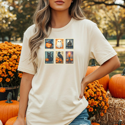 Halloween Postage Stamp T-Shirt – Vintage Spooky Cute Fall Tee