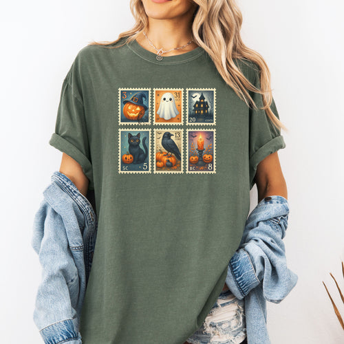 Halloween Stamp Shirt, Halloween Tee, Ghost Shirt, Cute Fall Shirt, Women's Halloween Tee, Pumpkin Season Tee, Cute Ghost, Comfort Colors®